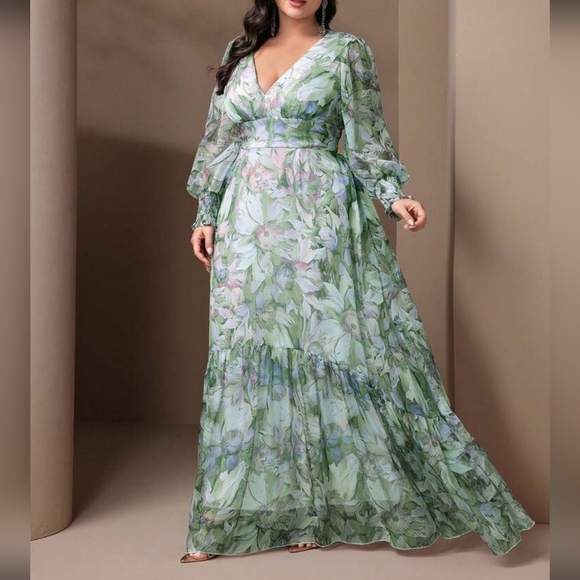 Floral Green Maxi Dress - Picture 4 of 5
